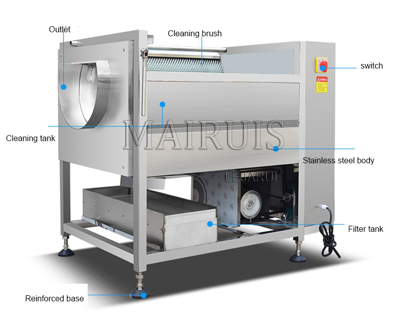 Máquina de lavar comercial de frutas e vegetais 220V, arruela de raiz comercial