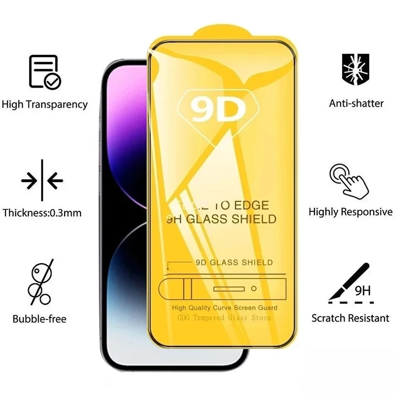 9D gehärtetes Glas Displayschutzfolie für Xiaomi Redmi Note 12 Pro 11 10 9 8 7 6 9S 10S 11S 12S Vollständige Abdeckung Klarglasfolie