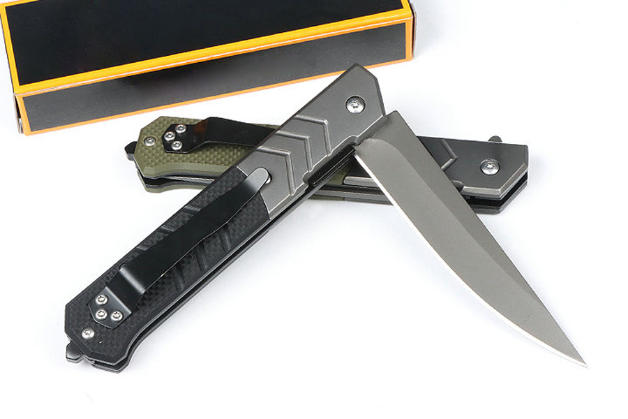 High Quality M7717 Assisted Flipper Knife 3Cr13Mov Titanium Coating Straight Point Blade G10 with Stainless Steel Handle Outdoor Camping EDC Pocket Knives