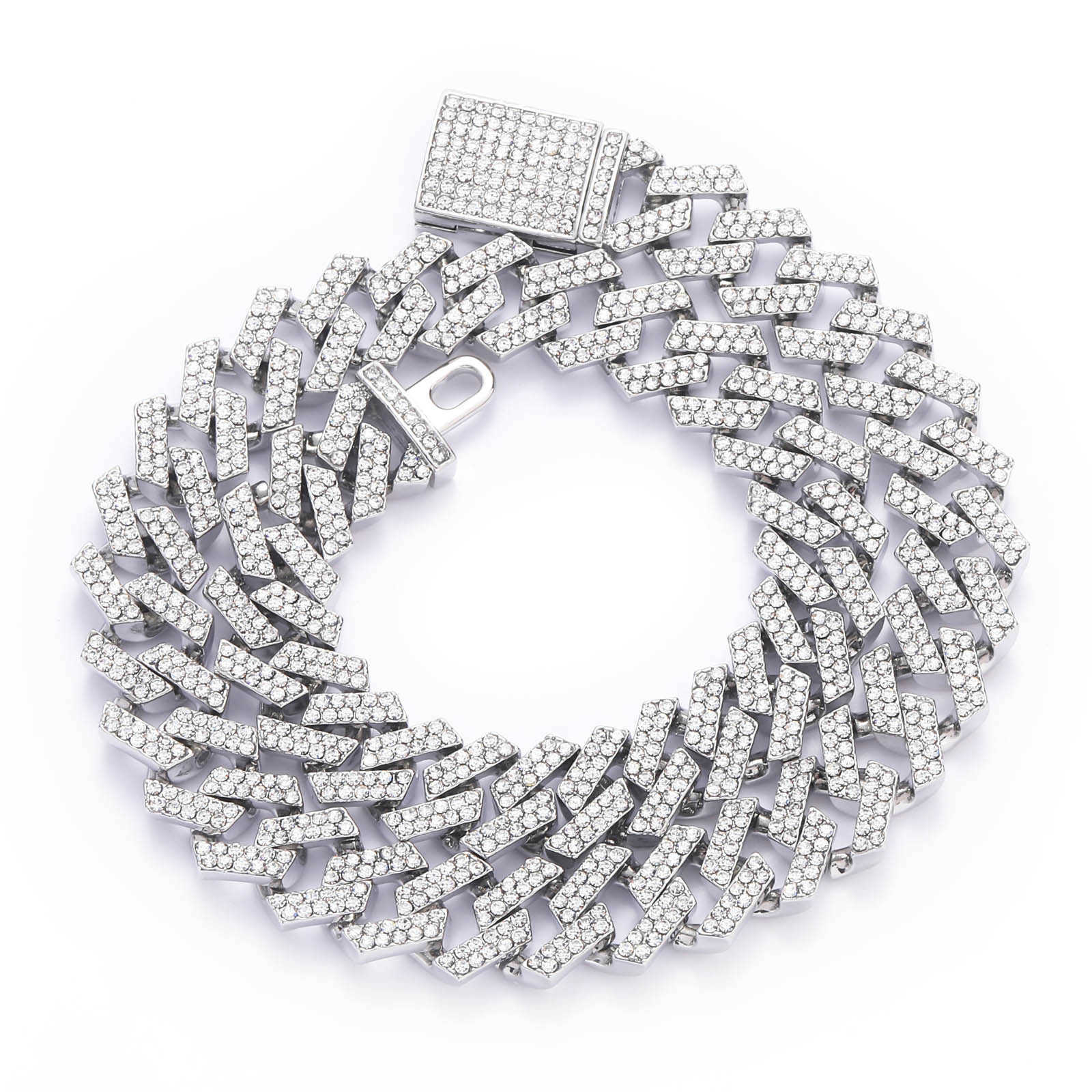 Necklace hip hop 15mm diamond Cuban chain alloy diamond mens cool hip hop Necklace