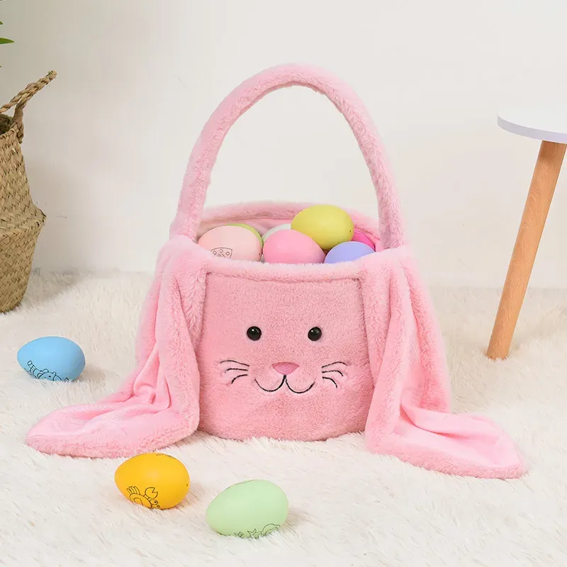DIY Flannel Bunny Bucket Bag Baskets Egg Hunt Handbag 3D Rabbit Ears Tote Personalized Purses Happy Easter Day