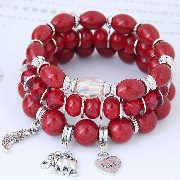 Bracelets de charme B0404 Polyvalent Bohemian Elephant Love Wings Perlé Multi Couche Perle Style Bracelet Bijoux