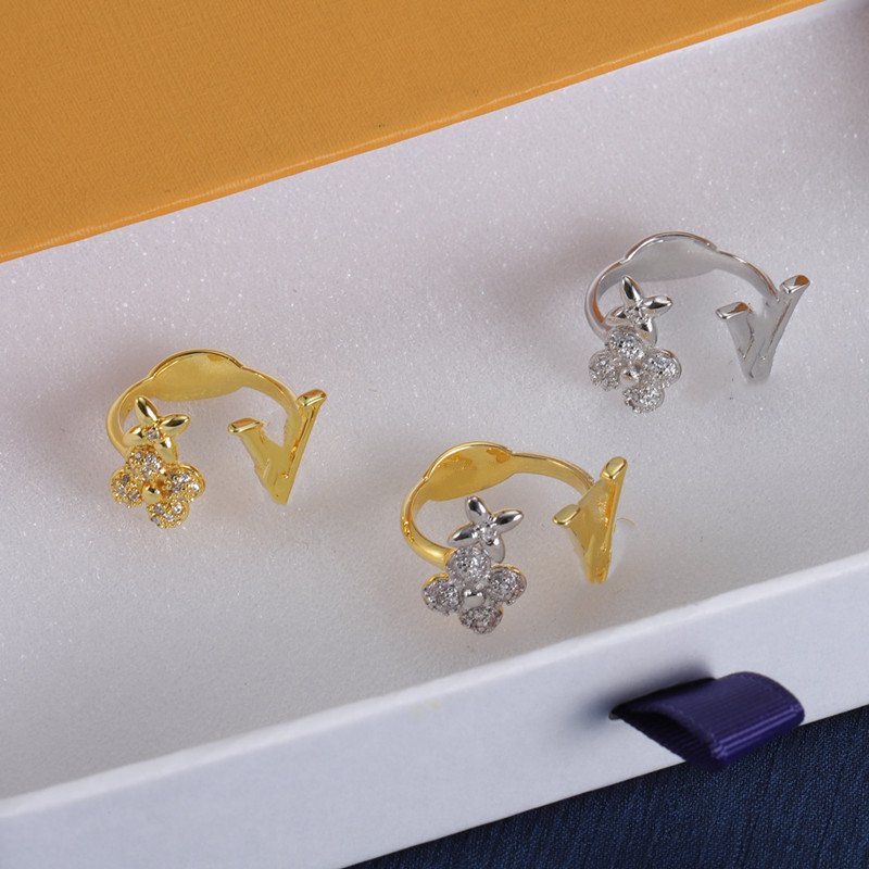 Designer anel aberto anéis de designer de luxo para mulheres anéis de ouro letras moda casal anéis de noivado presentes de férias na moda