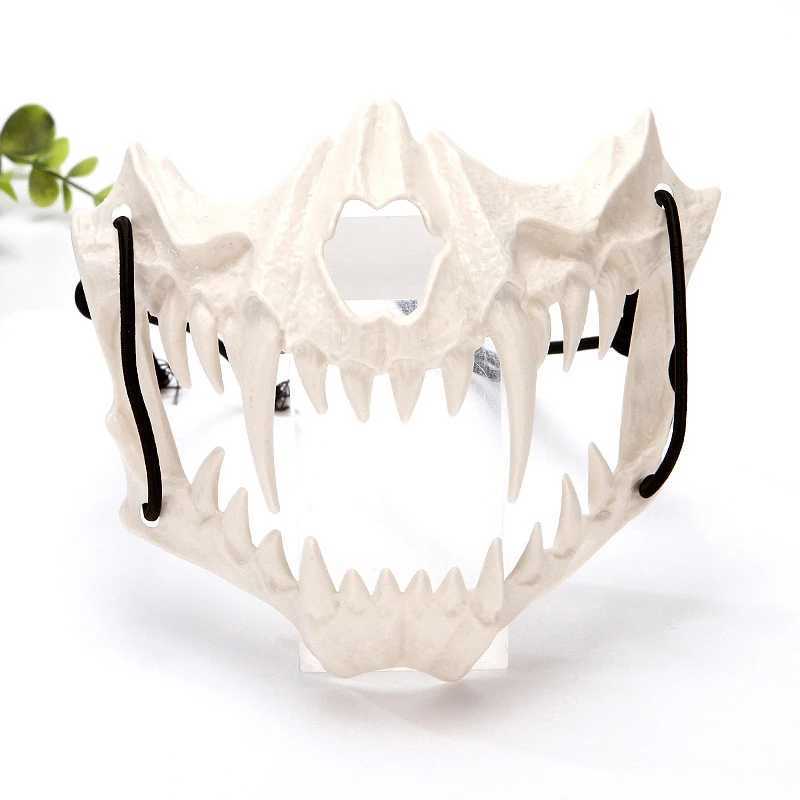 Máscaras de designer festa crânio máscara dentes longos demônio esqueleto meia máscara facial plástico dragão deus tigre máscara cosplay halloween traje adereços