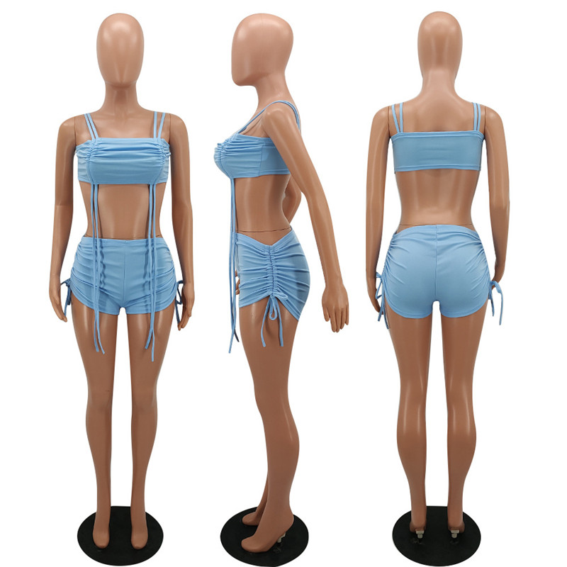2024 Tasarımcı Trailtsits Yaz İki Parça Setleri Kadın Kıyafetleri Kolsuz Bandaj Mahsulü Top Şortları Sıradan Katı Eşleştirmeler Dökme Toptan Giyim 10756