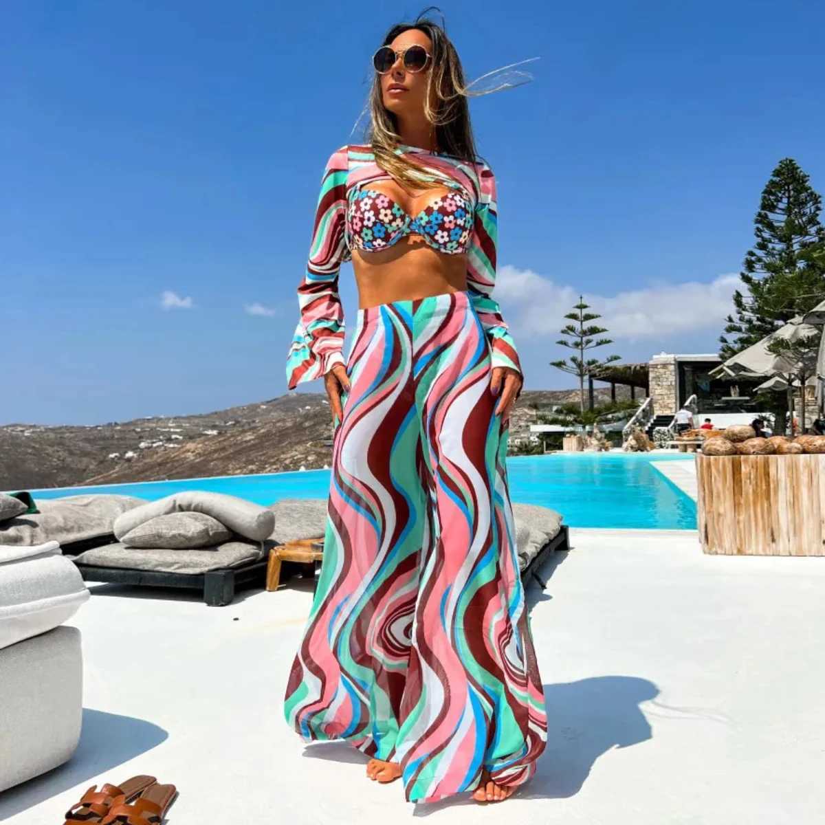 Zwemkleding Zwart Sexy Bikini Pantdress Set Dames 2024 Een Schouder Badpak Zomerjurk Vrouwen Bikini Mesh Badpak watersporten 240311