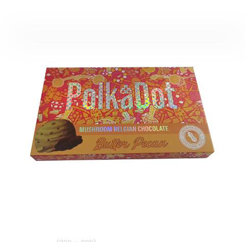 20 Arten große Polka-Pilz-Schokoriegel-Verpackungsboxen 85 * 135 * 15 mm 4G-Punkt-Schokoladenverpackung mit Aufklebern und Geschenkpapiertüten Neu