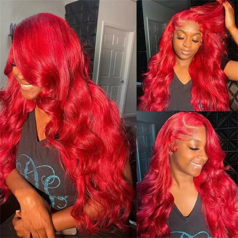 13X4 Body Wave Lace Front Wig Colored Hot Red Lace Front Human Hair Wigs 100% Peruvian Lace Frontal Wig Remy Hair Prepluck