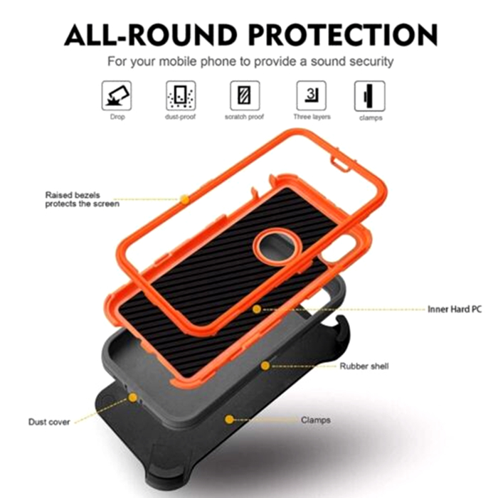 Defender Case لـ iPhone 15 15 Pro Max 14 13 12 11 XS Max XR XS X 7 8 Plus Samsung Heavy Duty Hybrid Robot Case Gradior Grading StrockProof Clus