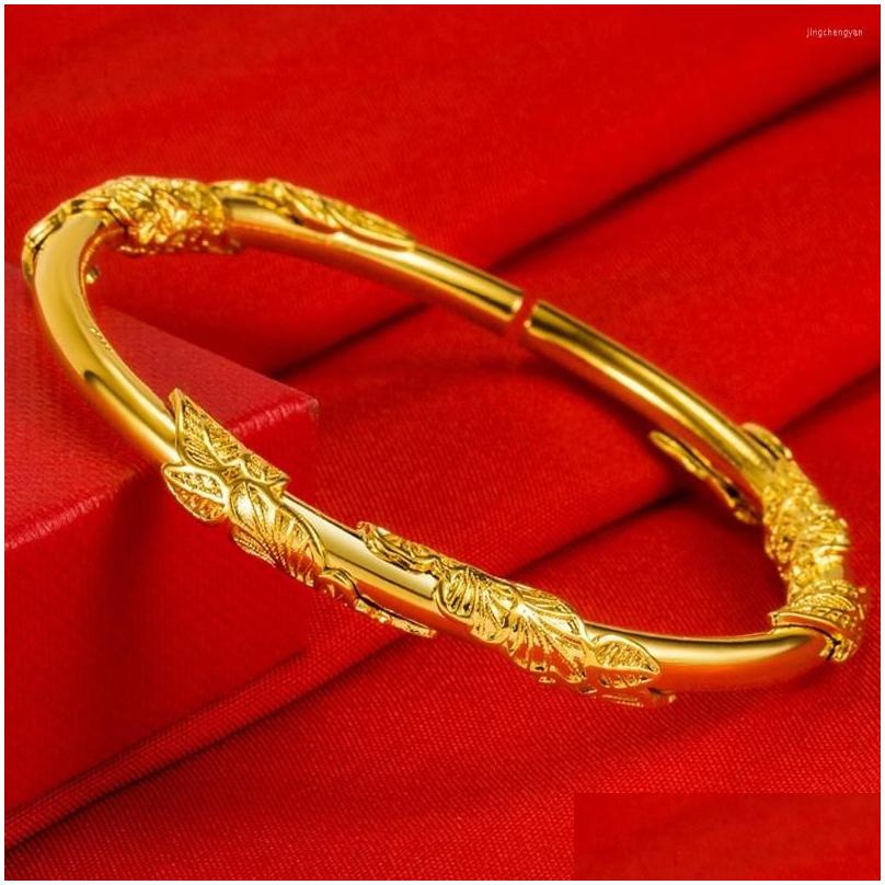 Bangle Dames Solid Echt 18K Goud Kleur Bloem Ontwerp Beautif Lady Meisjes Bruidsfeest Verjaardagscadeau Drop Delivery Sieraden Armbanden Otlek