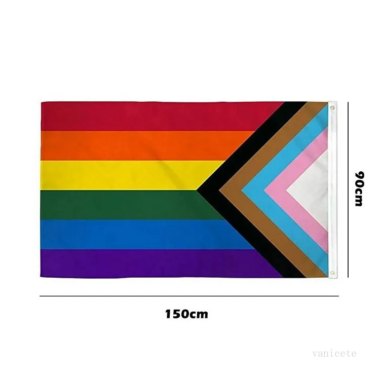 90*150cm Rainbow Flag Lesbian Gay Pride Polyester LGBT Flag Banner Hand waving Festival Gay Banner Party Supplies T2I52137