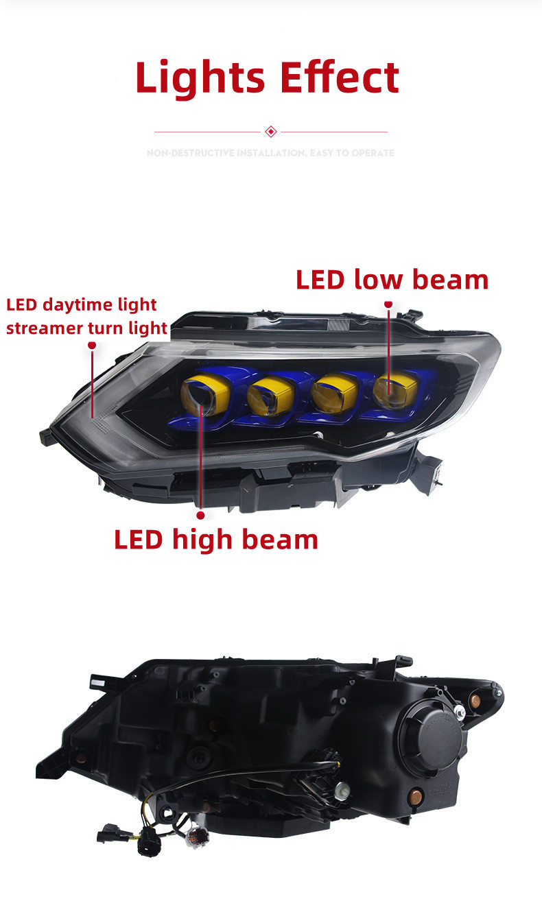 Pełne reflektory kryształowe LED dla Nissana X-Trail 20 17-20 19 DRL Daytime Light Dynamic Signal Head Lampa