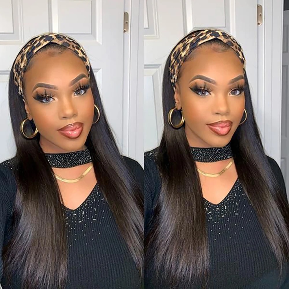 Headband Wig Human Hair Bone Straight Glueless Full Machine Made Peruvian Human Hair Wigs for Black Women baby hair 180%