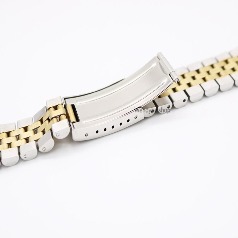 19mm 20mm New 316L Stainless Steel Gold Two tone Watch Band Strap Old Style Jubilee Bracelet Curved End Deployment Clasp Buckle280M