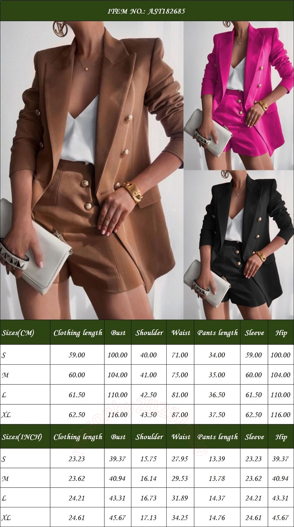 Shorts Suit Fashion Spring Women's Stylish Short Pants Suit with Four-Sided Elastic Fabric Popular Double-Breasted Design Demonstrating a Trendy Style AST182685