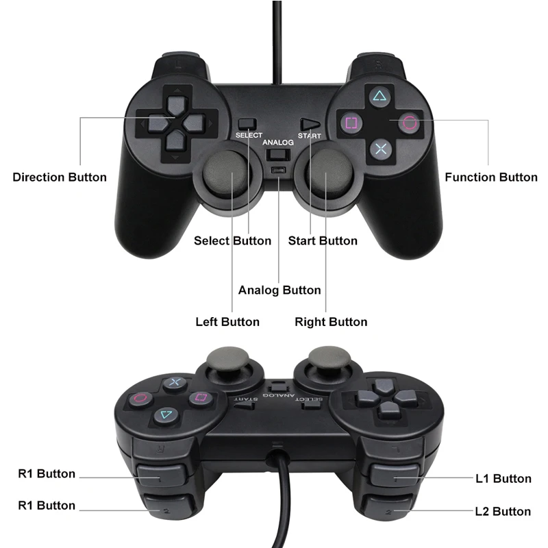 Toppkvalitetskontroll för PS2 dubbel vibration joystick gamepad spelkontroll för PlayStation 2