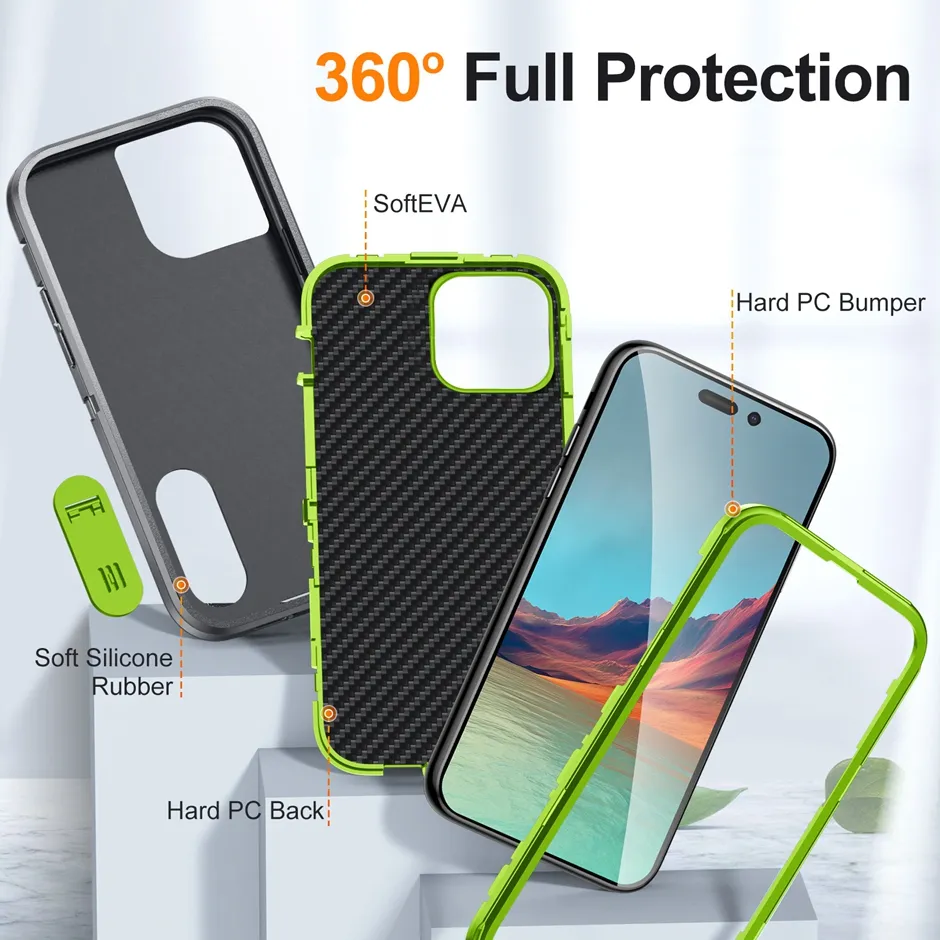 360 protective cover phone cases for iphone 15 14 pro max 13 12 11 XR XS 6 7 8 Plus Three-proof robot defend mobile iphone14 phone case with bracket and dust plug