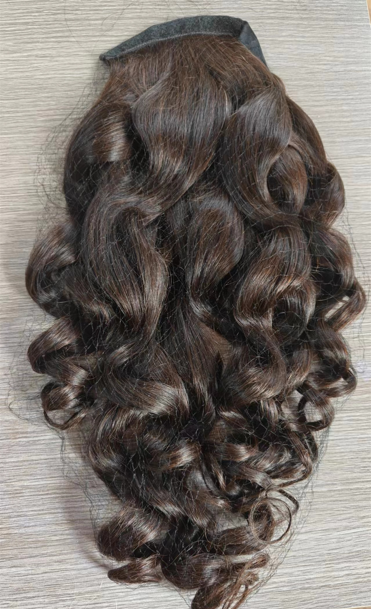 #4 chocolate marrom cordão rabo de cavalo cabelo humano onda do corpo brasileiro extensões de cauda de pônei 10-24 Polegada 160 gpara mulher