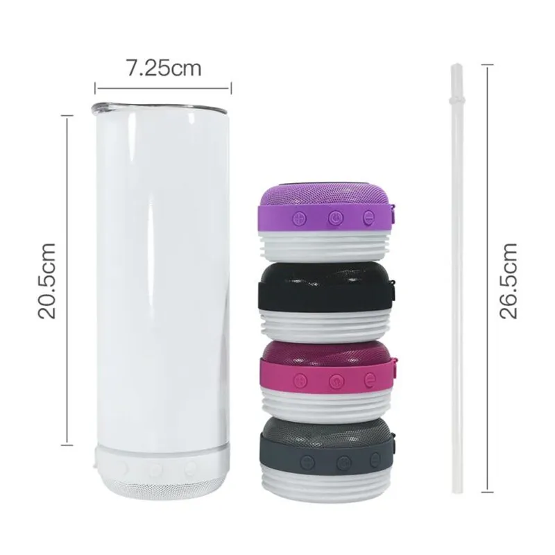 20oz Sublimation Blanks Music Speaker Tumbler Cup Double Wall Stainless Steel Vacuum Insulated Coffee Mugs Waterproof Wireless Bluetooth Speaker Straight Cups