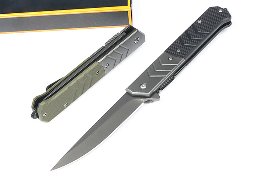 High Quality M7717 Assisted Flipper Knife 3Cr13Mov Titanium Coating Straight Point Blade G10 with Stainless Steel Handle Outdoor Camping EDC Pocket Knives