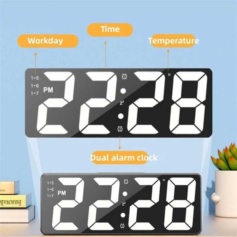 Andere Uhren Zubehör Neueste Digitaluhr LED Wecker Schlafzimmer Elektronische Desktop-Uhr mit Temperaturanzeige Einstellbare Helligkeit 12/24 StundenL2403