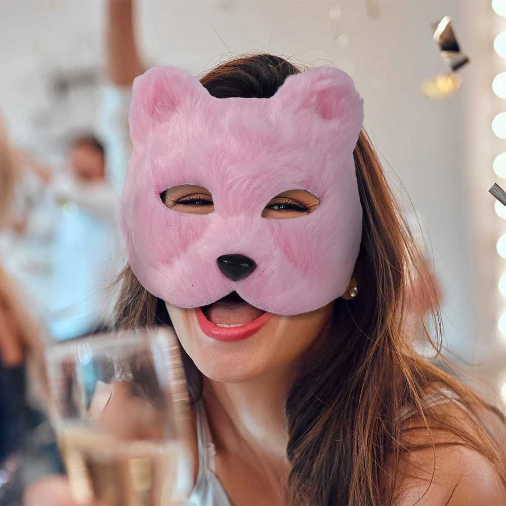 Designer Masks Punk Plush Animal Short Fur Fox Masks Adults Up Props Mask Carnival Bar Birthday Party Decoration Supplies Halloween Accessories