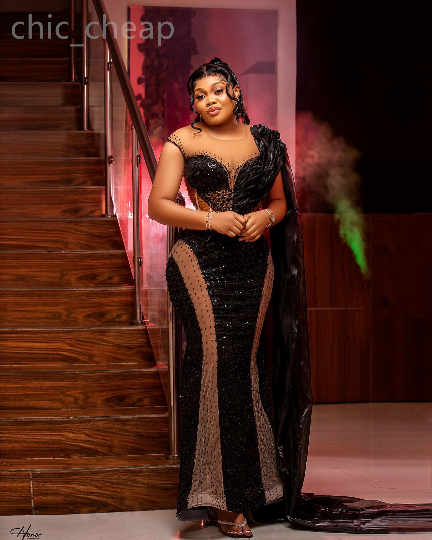 2024 ASO EBI Illusion Black Mermaid Prom Dress SEBSED LACE Evening Formal Party Second Reception 50th Birthday Engagement Gowns Dresses Robe de Soiree ZJ161