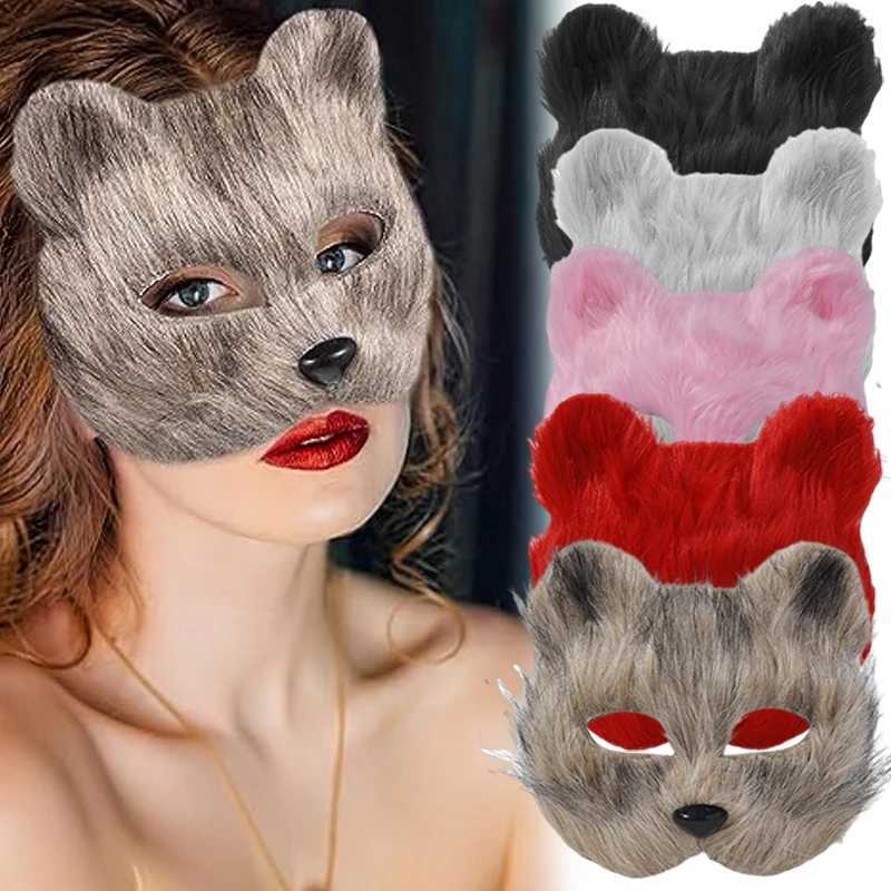 Designer Masks Punk Plush Animal Short Fur Fox Masks Adults Up Props Mask Carnival Bar Birthday Party Decoration Supplies Halloween Accessories