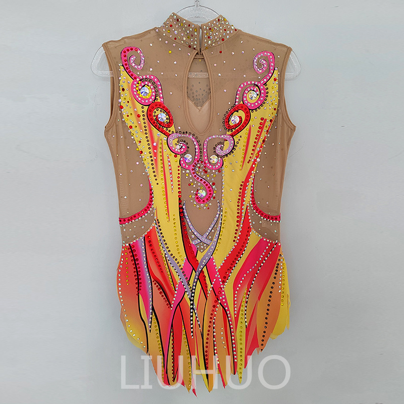 LIUHUO Customize Colors Rhythmic Gymnastics Leotards Girls Women Competition Artistics Gymnastics Performance Wear Crystals Orange