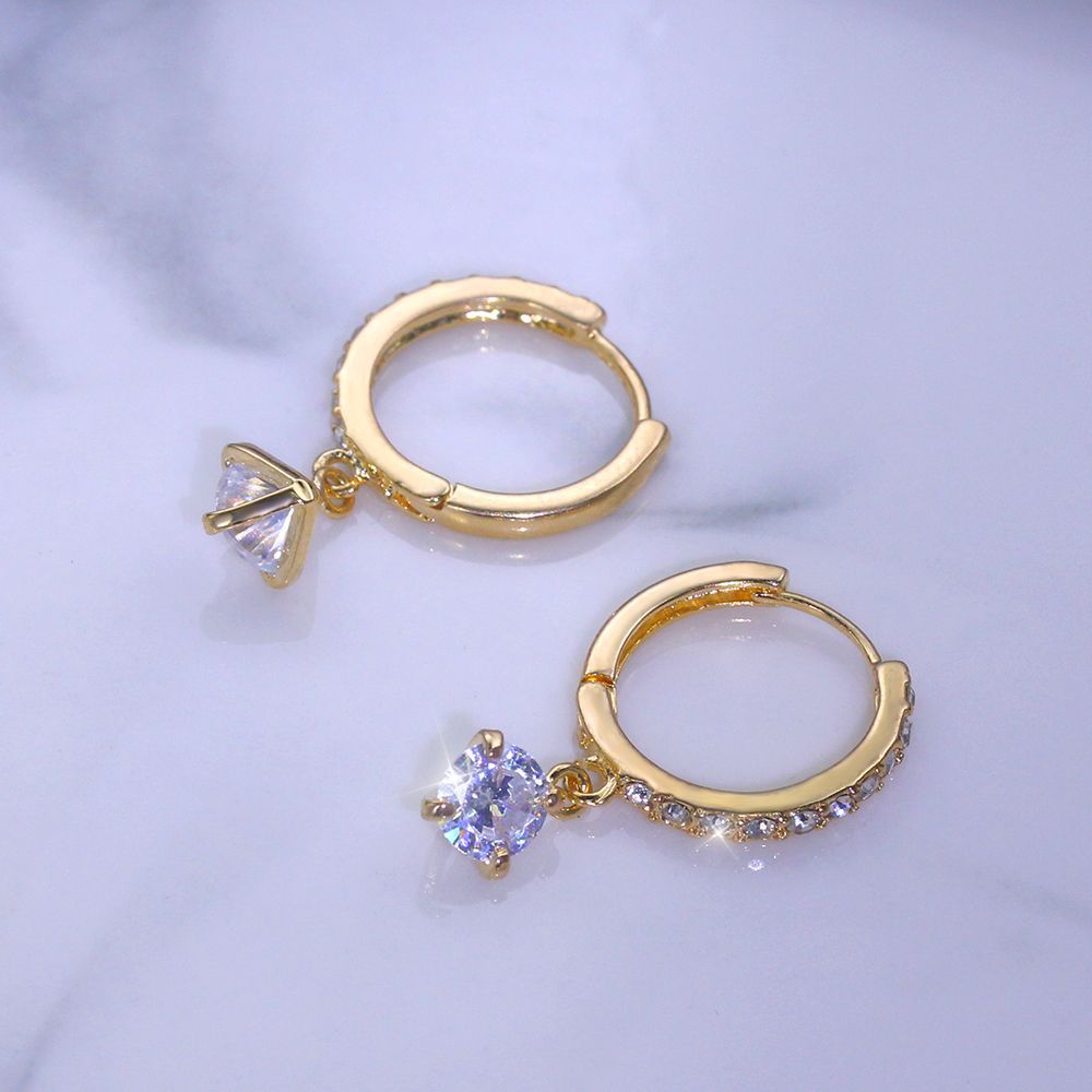 Boucles d'oreilles créoles élégantes en or véritable plaqué argent 18 carats pour femmes, boucles d'oreilles pendantes en zircone cubique, boucles d'oreilles à breloques à clipser, ensembles de bijoux en diamant