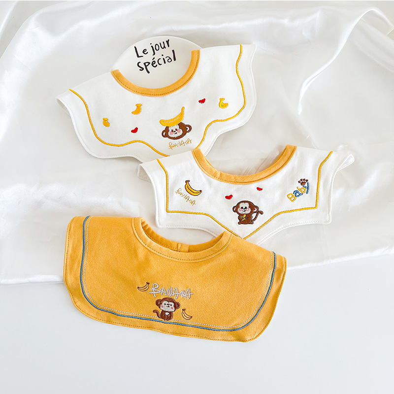 Babadores para bebês, babadores respiráveis para meninos e meninas, pano para babar com padrão bordado, bandana para alimentação infantil, 3 peças