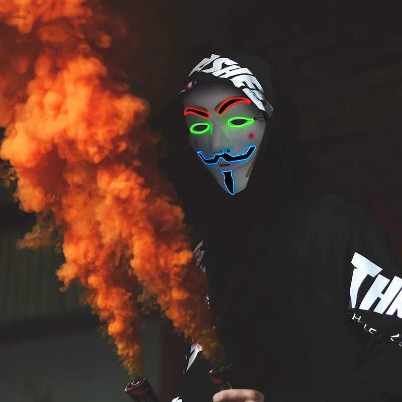 Tasarımcı Maskeler Aydınlık Işık U Up V Vendetta Maskesi Cosplay Guy Fawkes Hacker El Wire Cadılar Bayramı Karnavalı Maskerade için Parlayan Maske