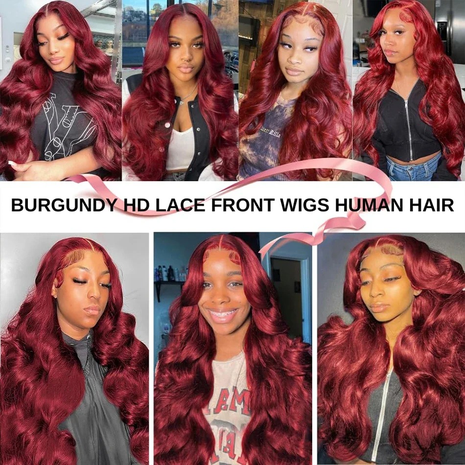 99J Burgundia Body Wave 13x4 koronkowe przednie ludzkie włosy 30 40 cali 13x6 koronkowa peruka czołowa Brazylijka dla kobiet koronkowe peruki przednie włosy