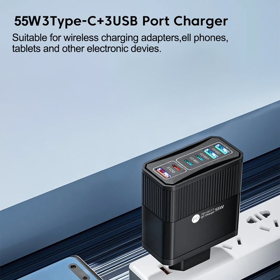 6 في 1 USB C Charger PD 25W 3 Type C Charger Fast Charge Quick Charge QC3.0 for Xiaomi iPhone Samsung Mobile Phone Adapter