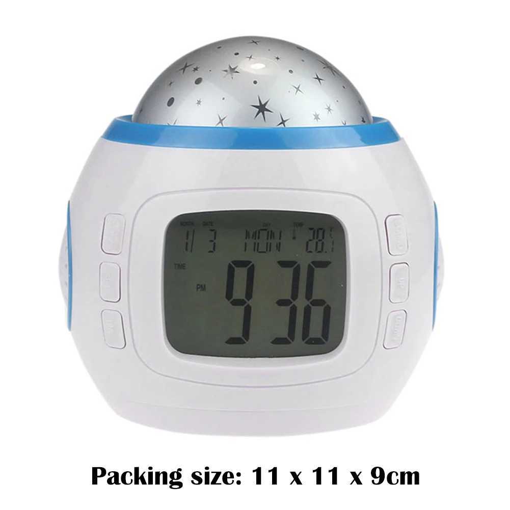 Autres horloges Accessoires LED Lampe de projection Enfants Chambre de bébé Sky Star Night Light Chambre Musique Réveil numérique avec calendrier Température Minuterie ClocksL2403