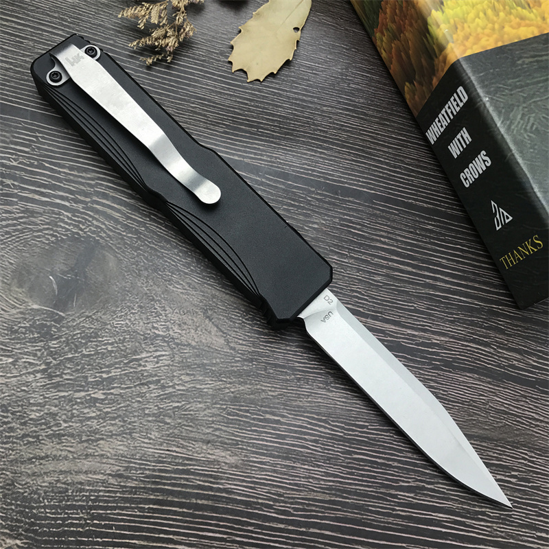 HK Tumult 14800 Automatisk kniv D2 Satin Plain Blade T6 Aluminiumlegering Handtag Dubbelverkan utomhus Taktisk kniv campingförsvar Överlevnadsverktyg 3300