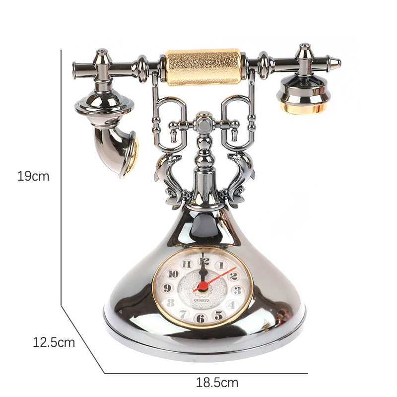 Other Clocks Accessories Retro Telephone Model Alarm Clock Creative Timekeeper Desktop Ornament For Home Room Bedside Table DecorationL2403