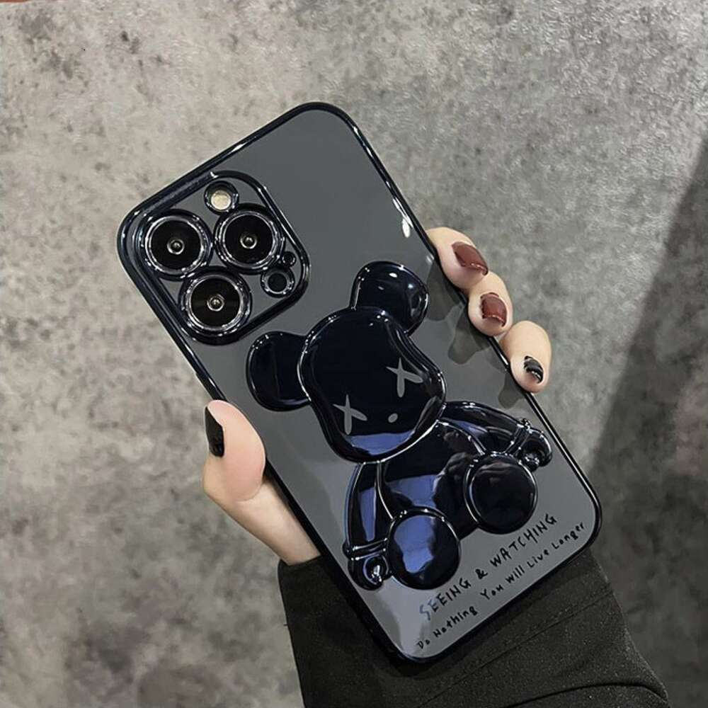 Electroplated Doll Violent Bear Suitable for Apple 15 Promax New Phone Case Iphone 14 Soft 12 Full Package Premium