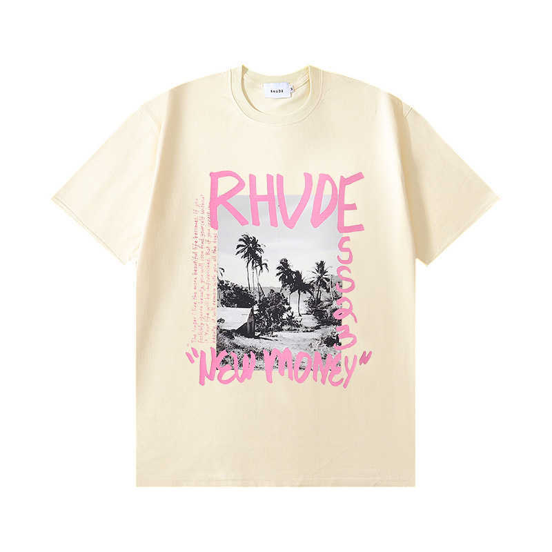 2023年春/夏アメリカンファッションブランドRhude Oil Paintingプリントメンズとレディースルーズカジュアル短袖Tシャツ