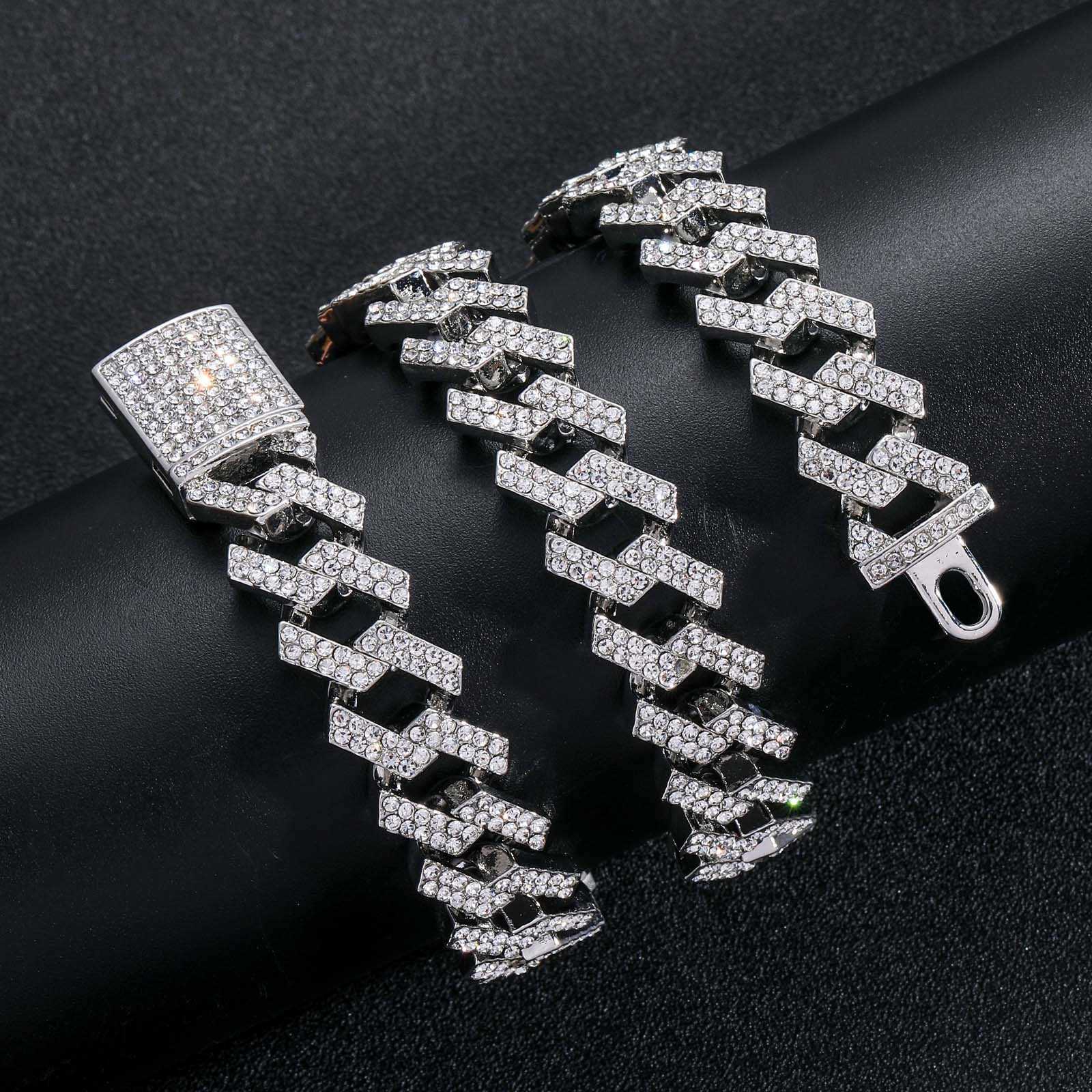 Necklace hip hop 15mm diamond Cuban chain alloy diamond mens cool hip hop Necklace