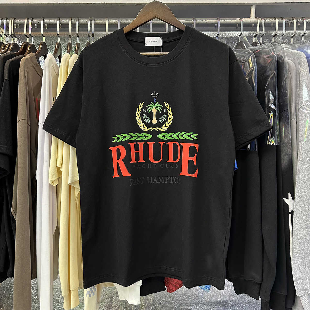 T-shirt unisexe à manches courtes en pur coton à double fil de haute qualité de marque à la mode RHUDE