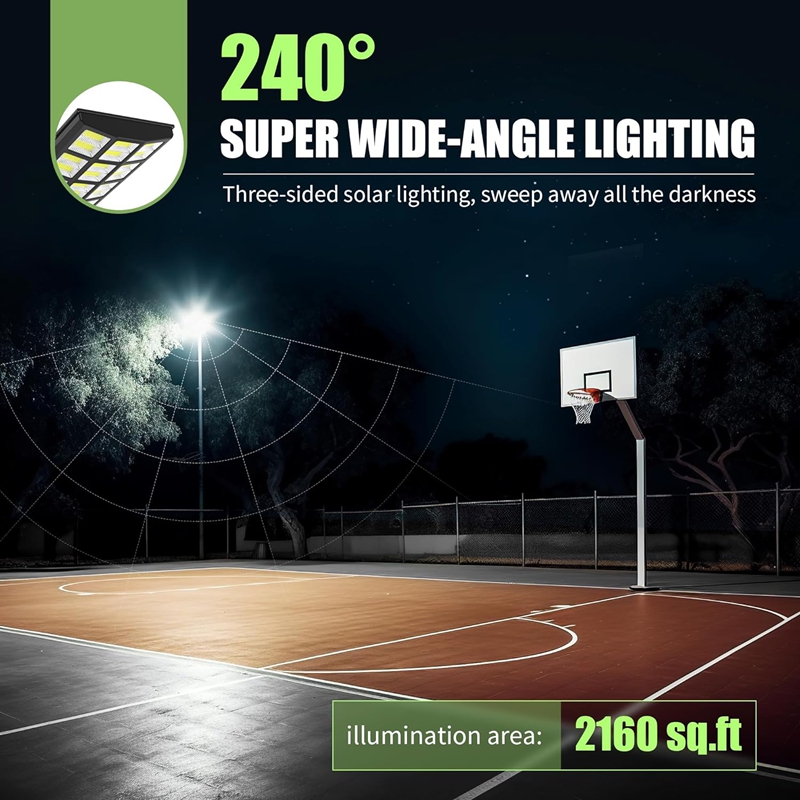 Solljus för gata 600W 800W 1000W LED vidvinkellampa med rörelsessensor och fjärrkontroll