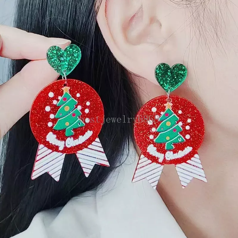 Women Christmas Stud Drop Earrings Fashion Acrylic Red Green Sweater Pant Santa Claus Snowman Elk Xmas Tree Hat Design Charm Earring New Year Holiday Jewelry Gift