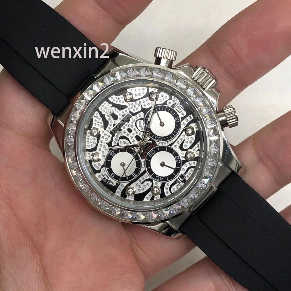 Classic Men's Watch Luxury 40mm Mechanical Automatic Stainless Steel Frame Acrylic Leopard Print Small Dial247W