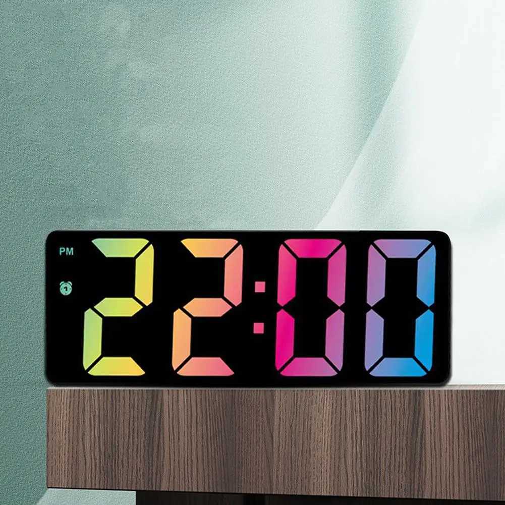 Outros relógios acessórios led espelho digital despertador 12/24 horas brilho ajustável colorido grande tela relógios de mesa quarto decoração de mesa l2403