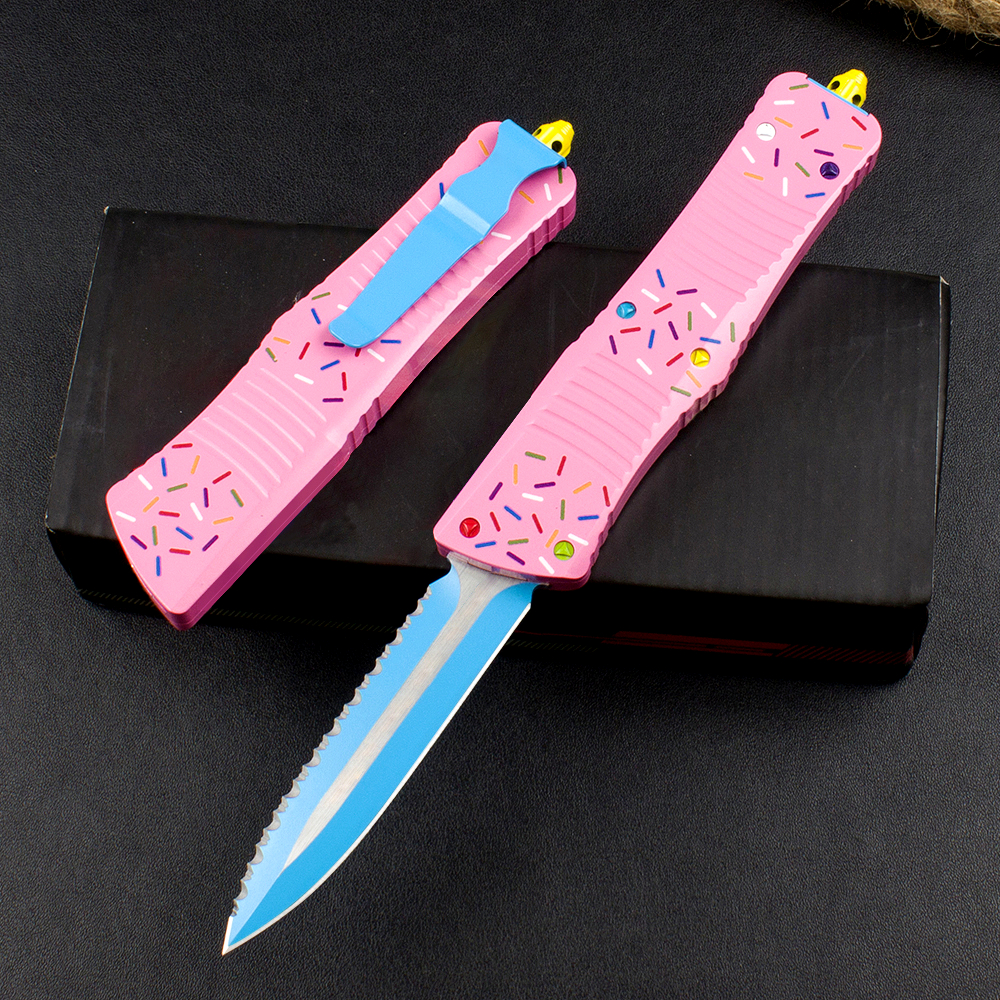 High Quality H3403 High End AUTO Tactical Knife D2 Titanium Coating Serrated Blade CNC Aviation Aluminum Handle Outdoor EDC Pocket Knives with Nylon Bag