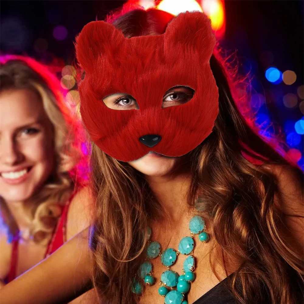 Designer Masks Punk Plush Animal Short Fur Fox Masks Adults Up Props Mask Carnival Bar Birthday Party Decoration Supplies Halloween Accessories