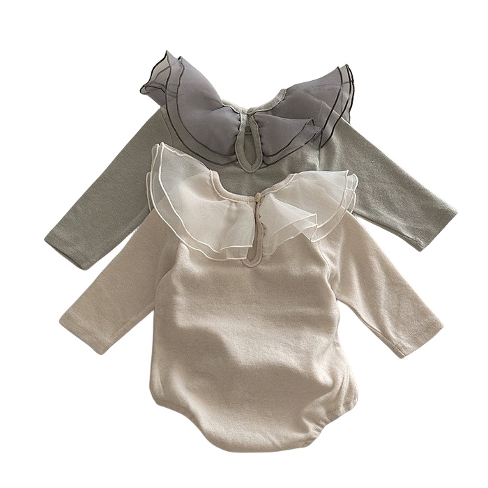 Bébé garçons filles vêtements ensembles enfant en bas âge enfants double dentelle gaze falbala revers à manches longues barboteuse pantalon 2 pièces tenues de détente pour bébé Z7121