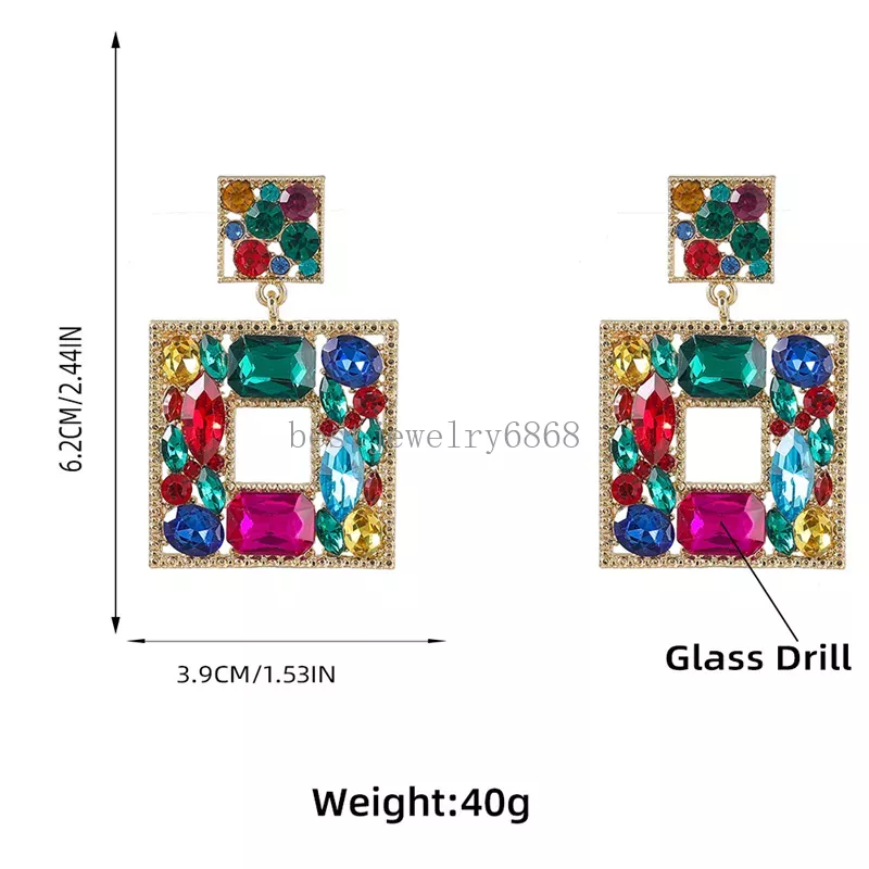 Big Statement Square droppe örhängen kvinnor bling dinglar modedesigner färgglada glas övningar isade smycken överdrivna geometriska gatan fest örhängen gåvor