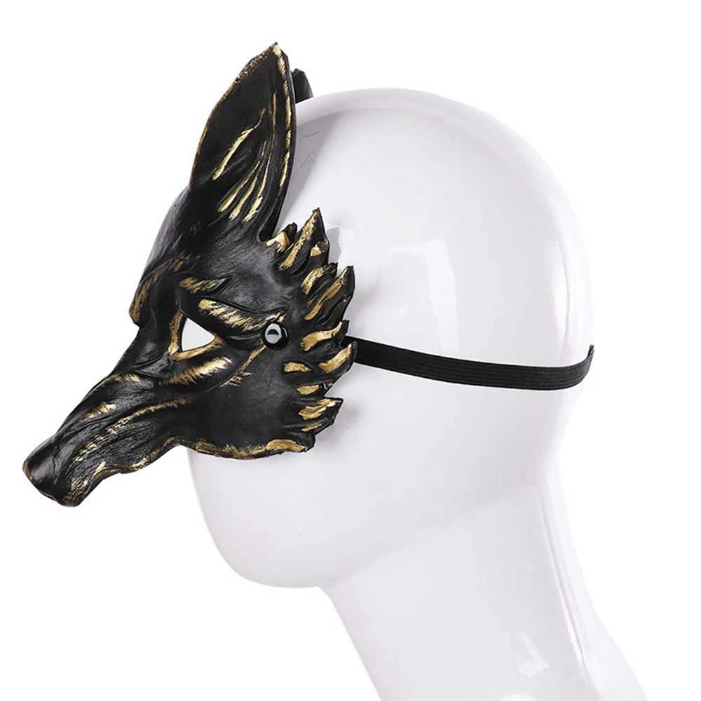 Maschere di design 3d Black Gold Wolf Fox Mezza maschera Copricapo Cartoon Masquerade Costume cosplay Accessori di abbigliamento Puntelli di ruolo feste